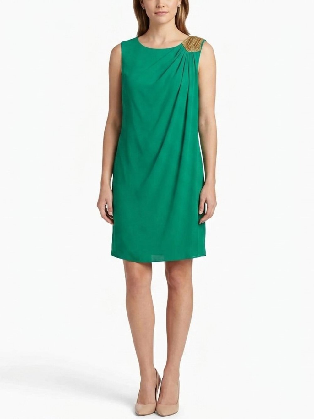 Ellen Tracy Beaded Accent Shoulder Lightweight Shift Cocktail Dress- Size 12